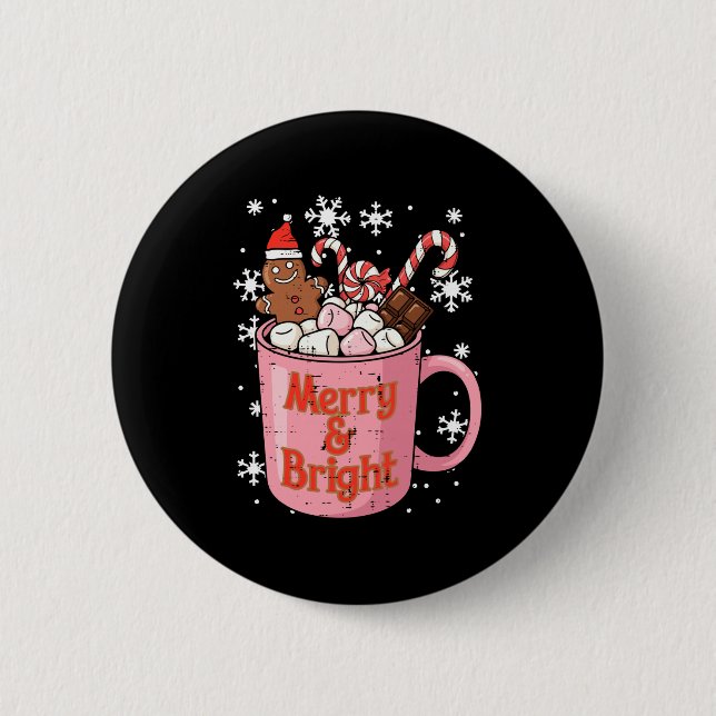 Christmas Gingerbread Cocoa Merry Bright Xmas Wome Button (Vorderseite)