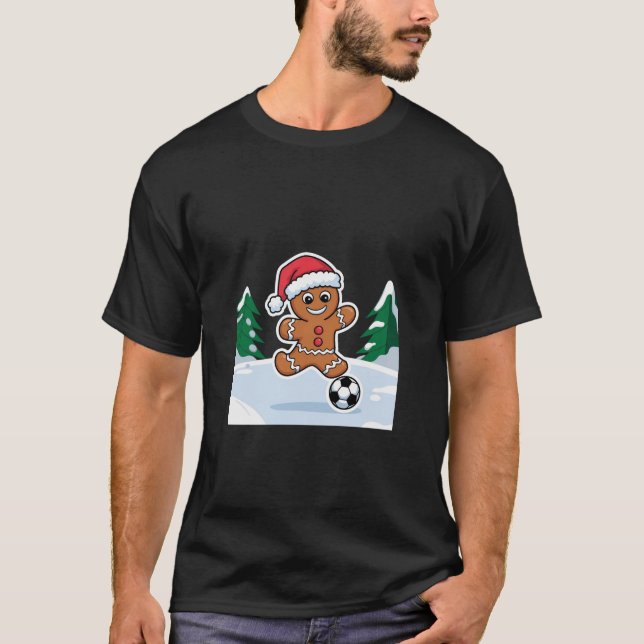 Christmas Gingerbread Cookie playing soccer T-Shirt (Vorderseite)
