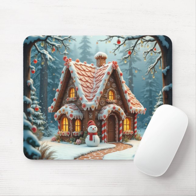 Christmas Gingerbread Cottage With a Snowman  Mousepad (Mit Mouse)