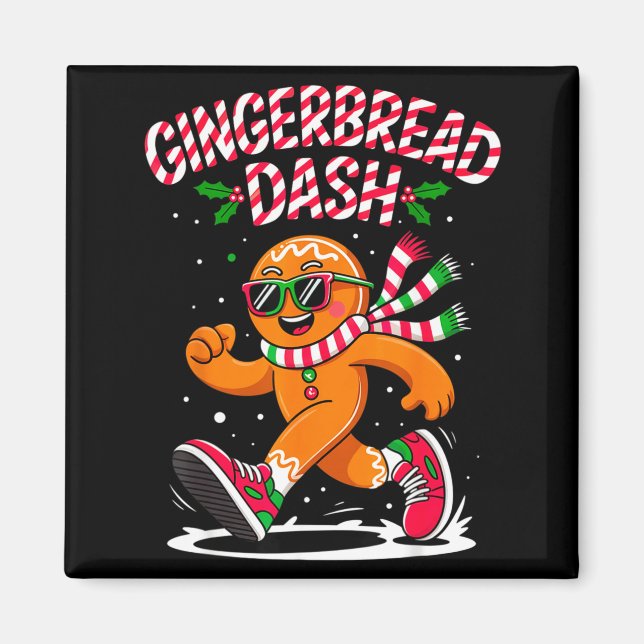 Christmas Gingerbread Dash Running Runner Xmas Mar Magnet (Vorne)