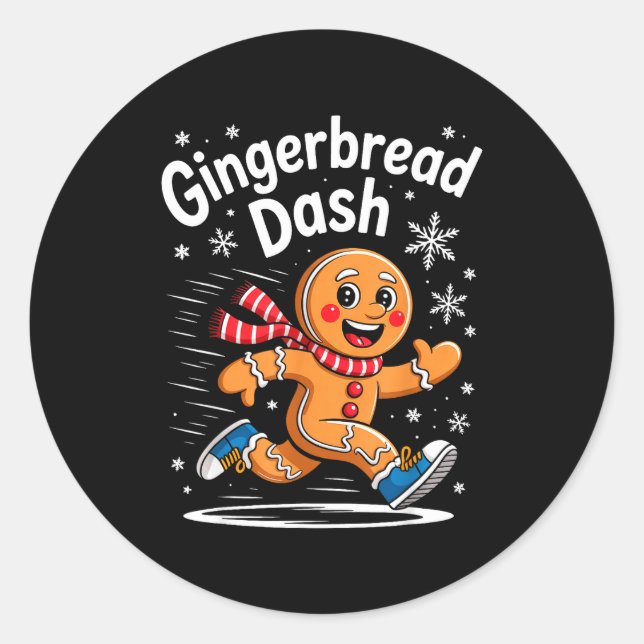 Christmas Gingerbread Dash Running Runner Xmas Mar Runder Aufkleber (Vorderseite)