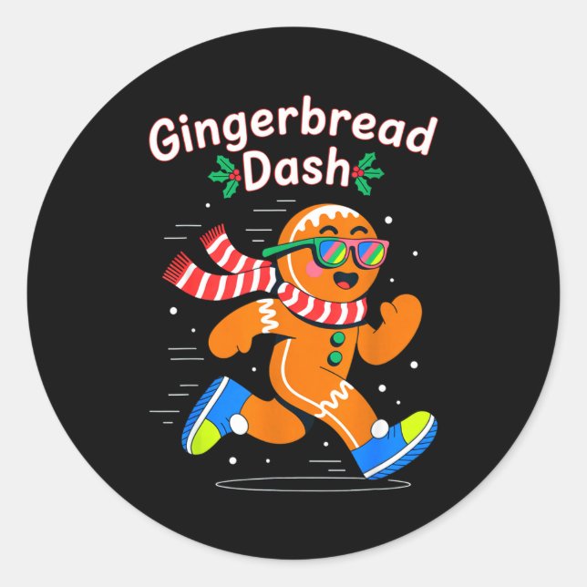 Christmas Gingerbread Dash Running Runner Xmas Mar Runder Aufkleber (Vorderseite)