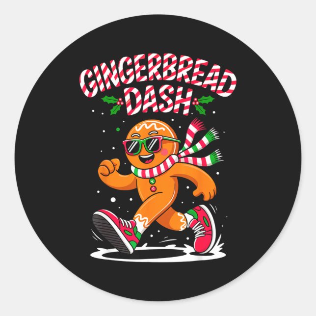 Christmas Gingerbread Dash Running Runner Xmas Mar Runder Aufkleber (Vorderseite)