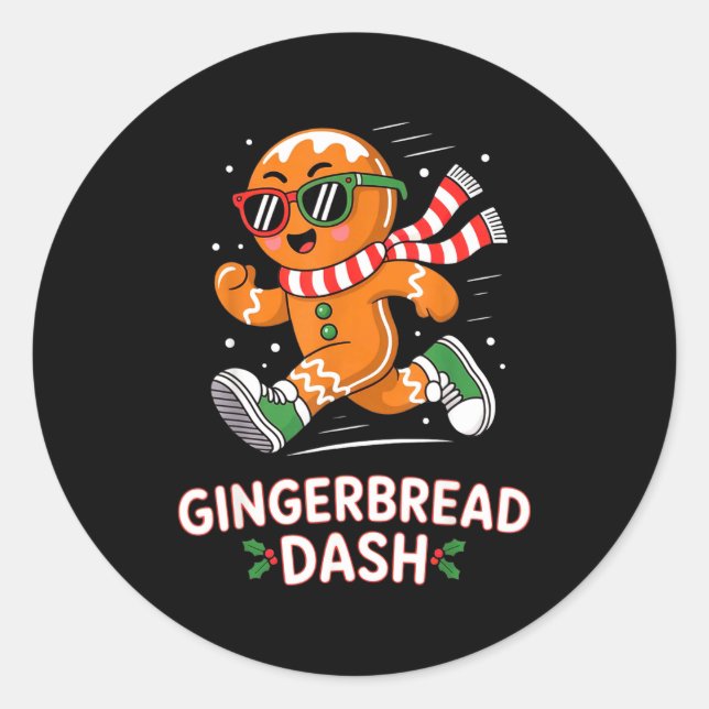 Christmas Gingerbread Dash Running Runner Xmas Mar Runder Aufkleber (Vorderseite)