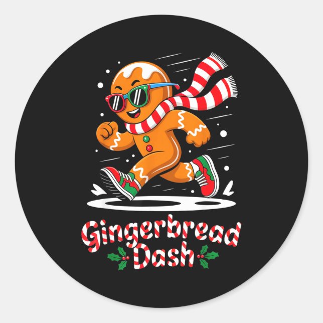 Christmas Gingerbread Dash Running Runner Xmas Mar Runder Aufkleber (Vorderseite)