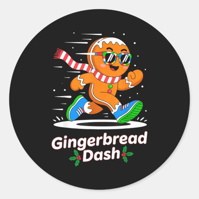 Christmas Gingerbread Dash Running Runner Xmas Mar Runder Aufkleber (Vorderseite)