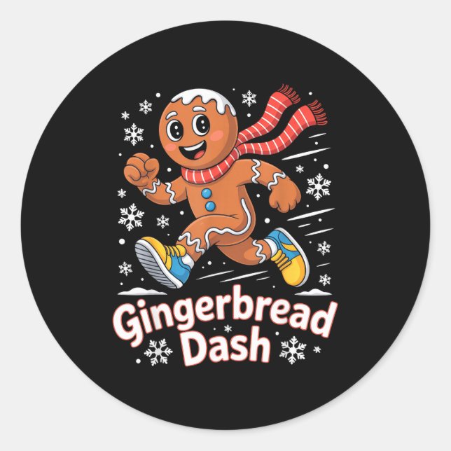 Christmas Gingerbread Dash Running Runner Xmas Mar Runder Aufkleber (Vorderseite)