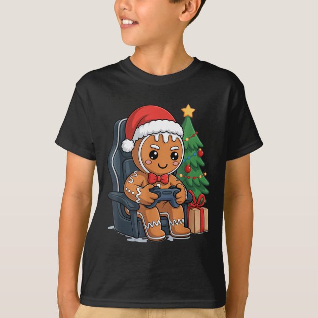 Christmas Gingerbread Gamer Chair Holiday Gaming B T-Shirt (Vorderseite)