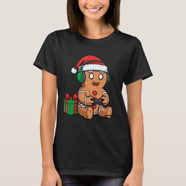 Christmas Gingerbread Gamer Xmas Gaming Boys Kids  T-Shirt (Vorderseite)