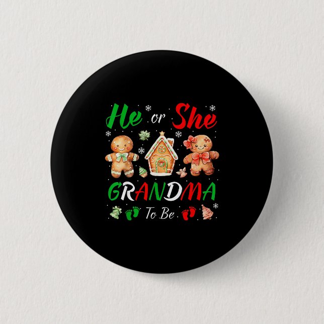 Christmas Gingerbread Gender Reveal He Or She Gran Button (Vorderseite)