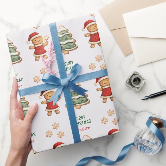 Christmas Gingerbread Girl Personalisiert Geschenkpapier (Schenken)