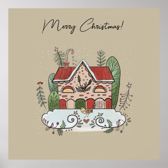 Christmas Gingerbread House Bird Winter  Poster (Vorne)