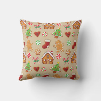 Christmas Gingerbread House Cookies Throw Pillow Kissen