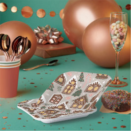 Christmas Gingerbread Houses Holiday Pattern Pappteller