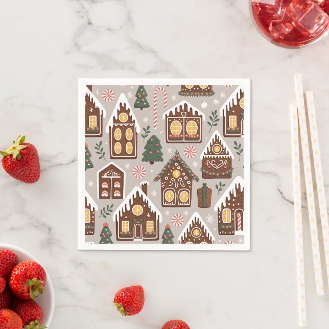 Christmas Gingerbread Houses Holiday Pattern Serviette (Beispiel)