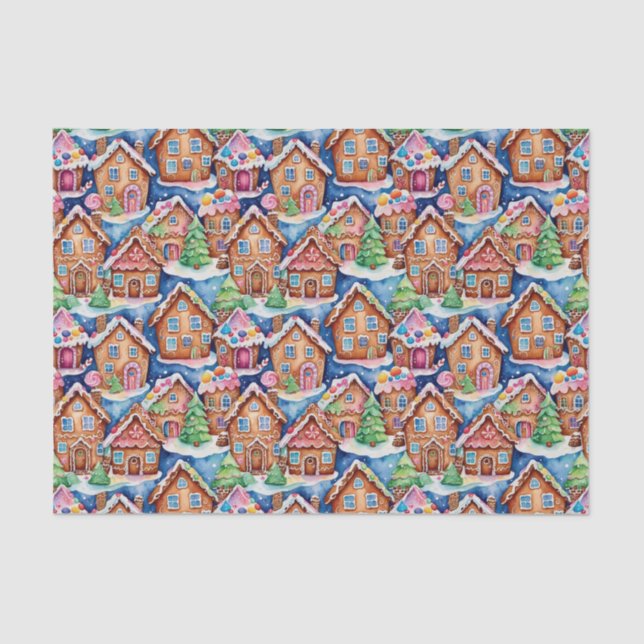 Christmas Gingerbread Houses in Watercolor Seidenpapier (Vorderseite)