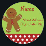Christmas Gingerbread Man Address Labels Runder Aufkleber<br><div class="desc">Christmas Gingerbread Man Address Labels</div>