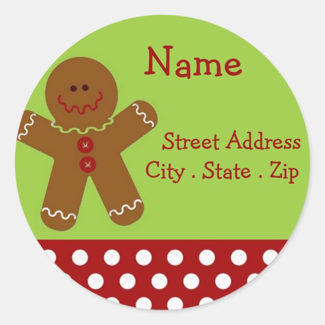 Christmas Gingerbread Man Address Labels Runder Aufkleber (Vorderseite)