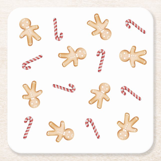 Christmas Gingerbread Man and Candy Cane Untersetz Rechteckiger Pappuntersetzer (Vorderseite)