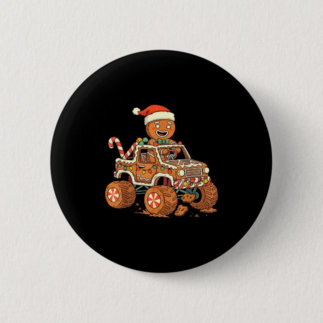 Christmas Gingerbread Man Driving Truck Xmas Light Button (Vorderseite)