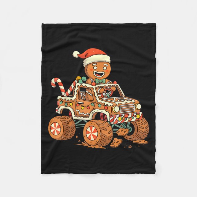 Christmas Gingerbread Man Driving Truck Xmas Light Fleecedecke (Vorderseite)