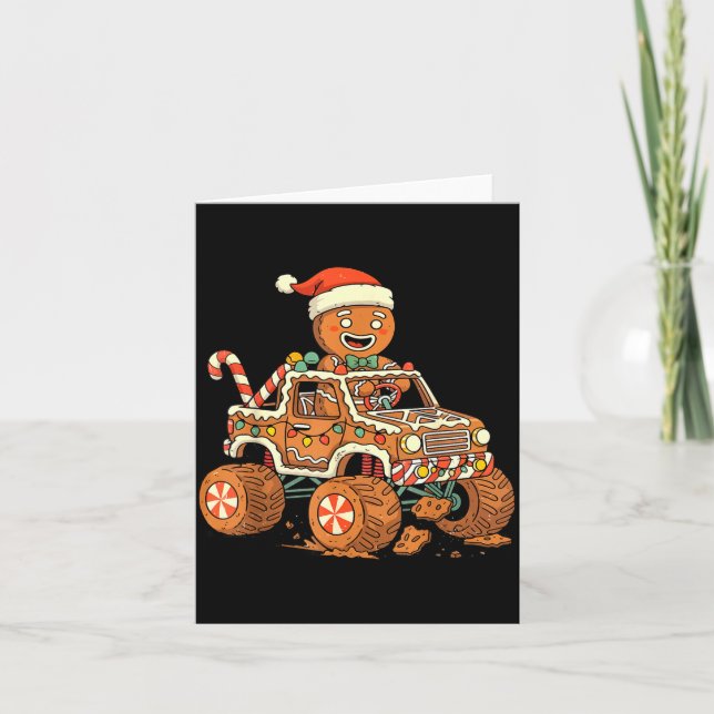 Christmas Gingerbread Man Driving Truck Xmas Light Karte (Vorderseite)