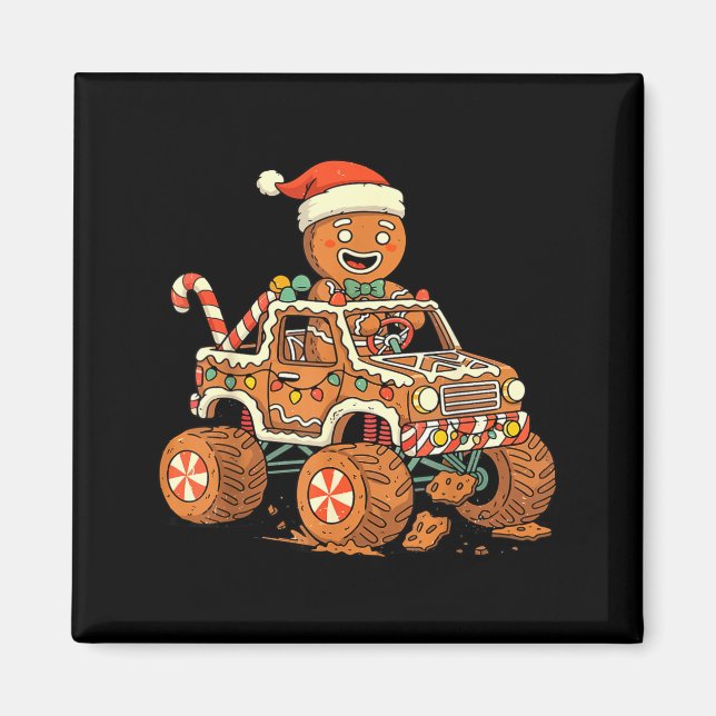 Christmas Gingerbread Man Driving Truck Xmas Light Magnet (Vorne)