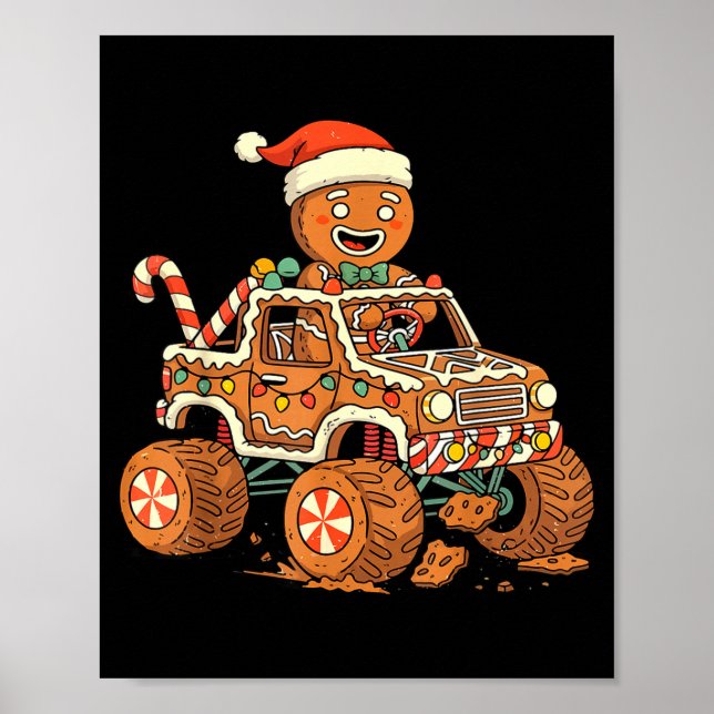 Christmas Gingerbread Man Driving Truck Xmas Light Poster (Vorne)