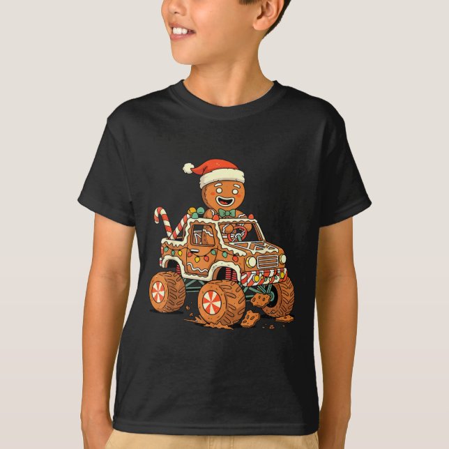 Christmas Gingerbread Man Driving Truck Xmas Light T-Shirt (Vorderseite)