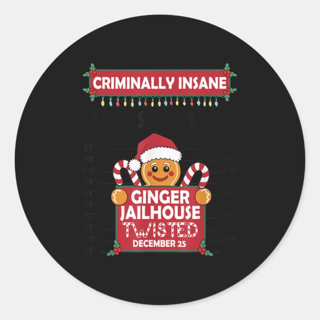 Christmas Gingerbread Man Ginger Jailhouse Crimina Runder Aufkleber (Vorderseite)