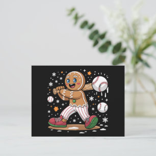 Christmas Gingerbread Man Sports Player Baseball Feiertagspostkarte