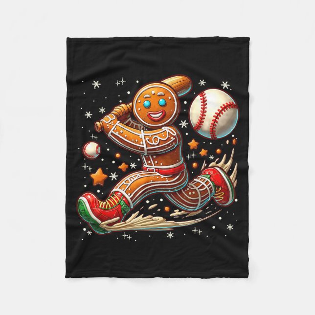Christmas Gingerbread Man Srts Player Funny Baseba Fleecedecke (Vorderseite)