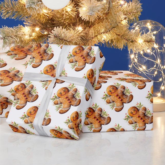 Christmas Gingerbread Mann mit Holly Geschenkpapier (Feiertage)