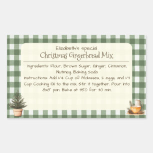 Christmas Gingerbread Mix Green Gingham Labels Rechteckiger Aufkleber