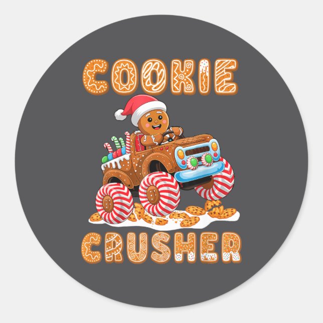 Christmas Gingerbread Pajamas Cookie Crusher Monst Runder Aufkleber (Vorderseite)