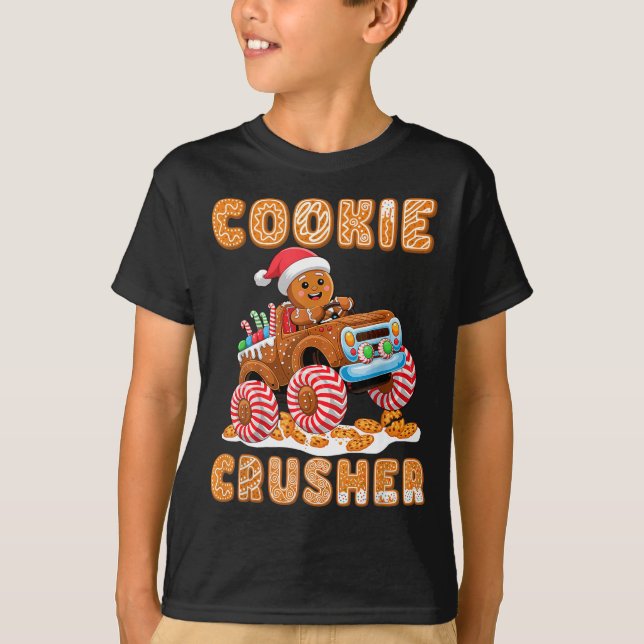 Christmas Gingerbread Pajamas Cookie Crusher Monst T-Shirt (Vorderseite)