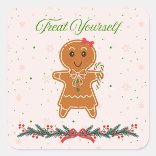 Christmas Gingerbread Woman Quadratischer Aufkleber