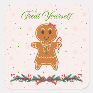 Christmas Gingerbread Woman Quadratischer Aufkleber