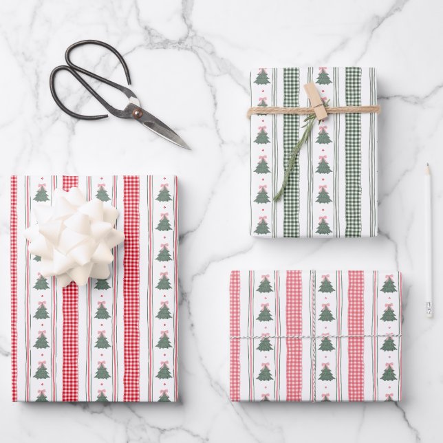 Christmas Gingham Ribbon  Geschenkpapier Set (Vorderseite)