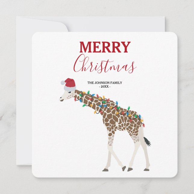 Christmas Giraffe Funny Animal with Santa Hat Card (Vorderseite)