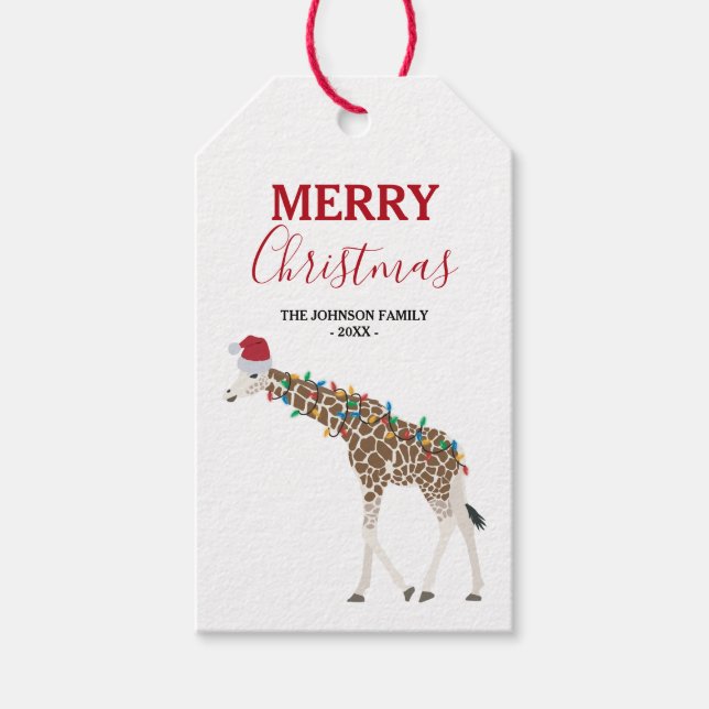 Christmas Giraffe Funny Animal with Santa Hat Card Geschenkanhänger (Vorderseite)