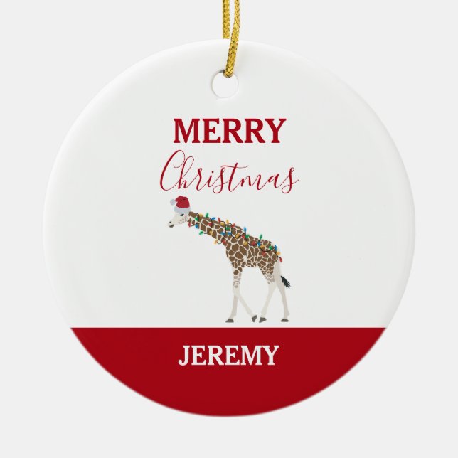Christmas Giraffe Funny Animal with Santa Hat Card Keramik Ornament (Vorne)