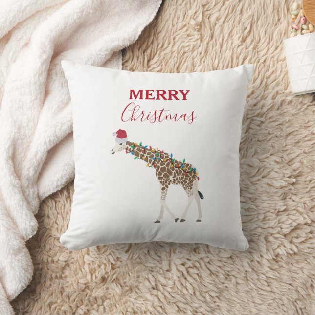 Christmas Giraffe Funny Animal with Santa Hat Card Kissen (Decke)