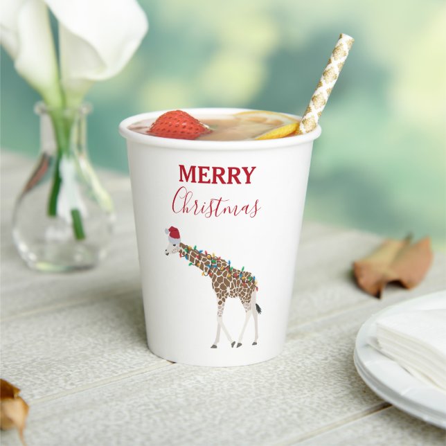 Christmas Giraffe Funny Animal with Santa Hat Card Pappbecher (In Situ)