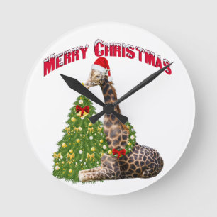 Christmas Giraffe Runde Wanduhr