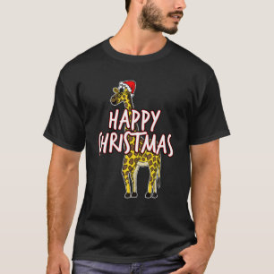 Christmas Giraffe Santa Hat Cute Safari Animal Xma T-Shirt