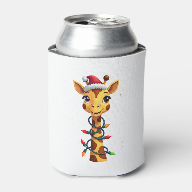 Christmas Giraffe Santa Hat Lights Giraffe Men Wom Dosenkühler (Kanne Vorderseite)