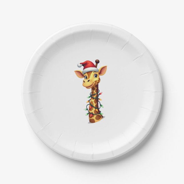 Christmas Giraffe Santa Hat Lights Giraffe Men Wom Pappteller (Vorderseite)