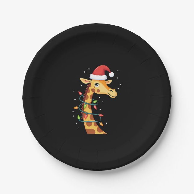 Christmas Giraffe Santa Hat Lights Giraffe Men Wom Pappteller (Vorderseite)