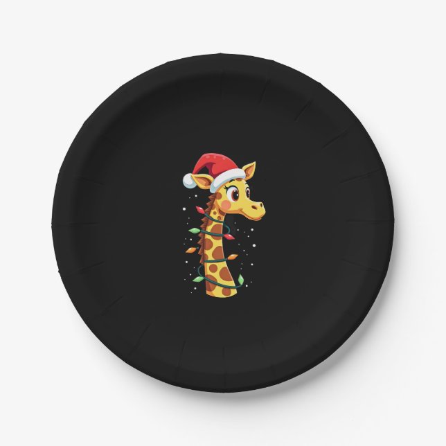 Christmas Giraffe Santa Hat Lights Giraffe Men Wom Pappteller (Vorderseite)